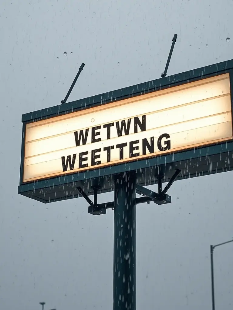 A lightbox sign being tested in harsh weather conditions, demonstrating its durability and resistance to water and extreme temperatures. The sign remains brightly lit and undamaged.